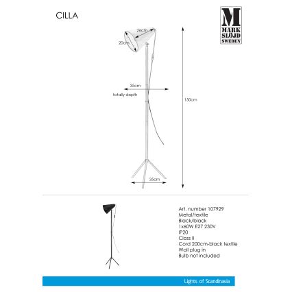 Markslöjd 107929 - Lámpara de pie CILLA 1xE27/60W/230V