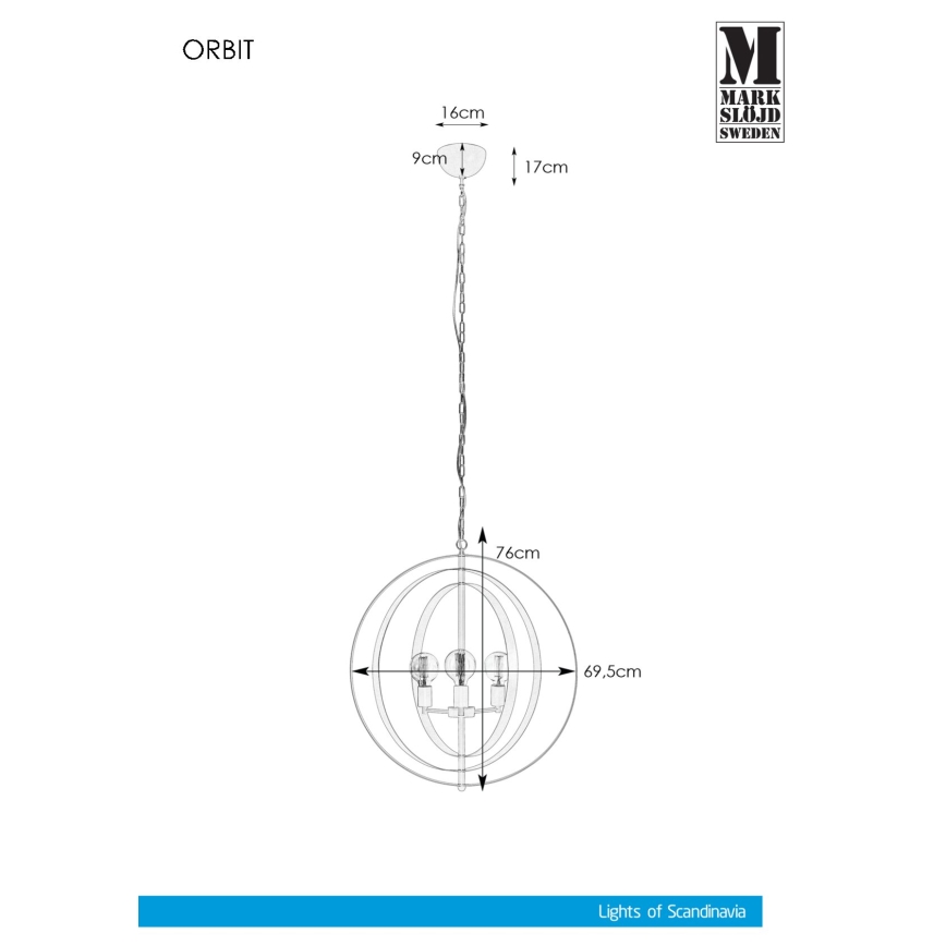 Markslöjd 107941 - Lámpara colgante con cadena ORBIT 3xE27/60W/230V