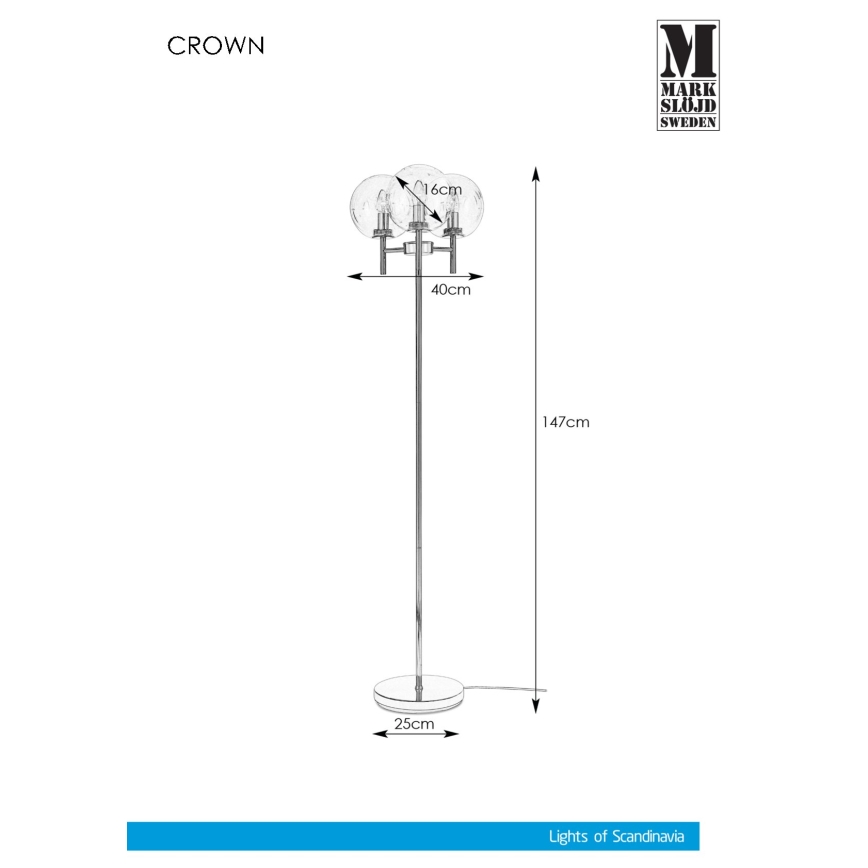 Markslöjd 107947 - Lámpara de pie CROWN 3xE14/20W/230V