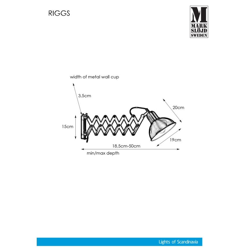Markslöjd 108105 - Lámpara de pared RIGGS 1xE27/60W/230V negro