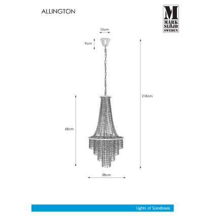 Markslöjd 108125 - Lámpara de araña de luces de cristal con cadena ALLINGTON 3xE14/25W/230V