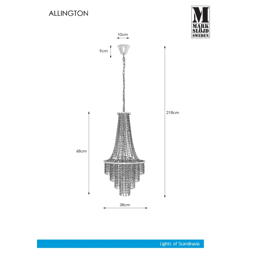 Markslöjd 108125 - Lámpara de araña de luces de cristal con cadena ALLINGTON 3xE14/25W/230V