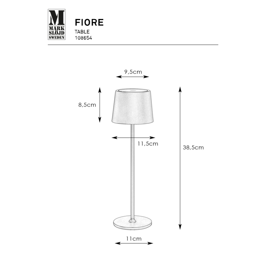 Markslöjd 108654 - Lámpara LED recargable y regulable FIORE LED/2W/5V IP44 38 cm blanco