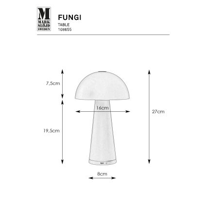 Markslöjd 108655 - Lámpara LED recargable y regulable FUNGI LED/1,5W/5V IP44 negro