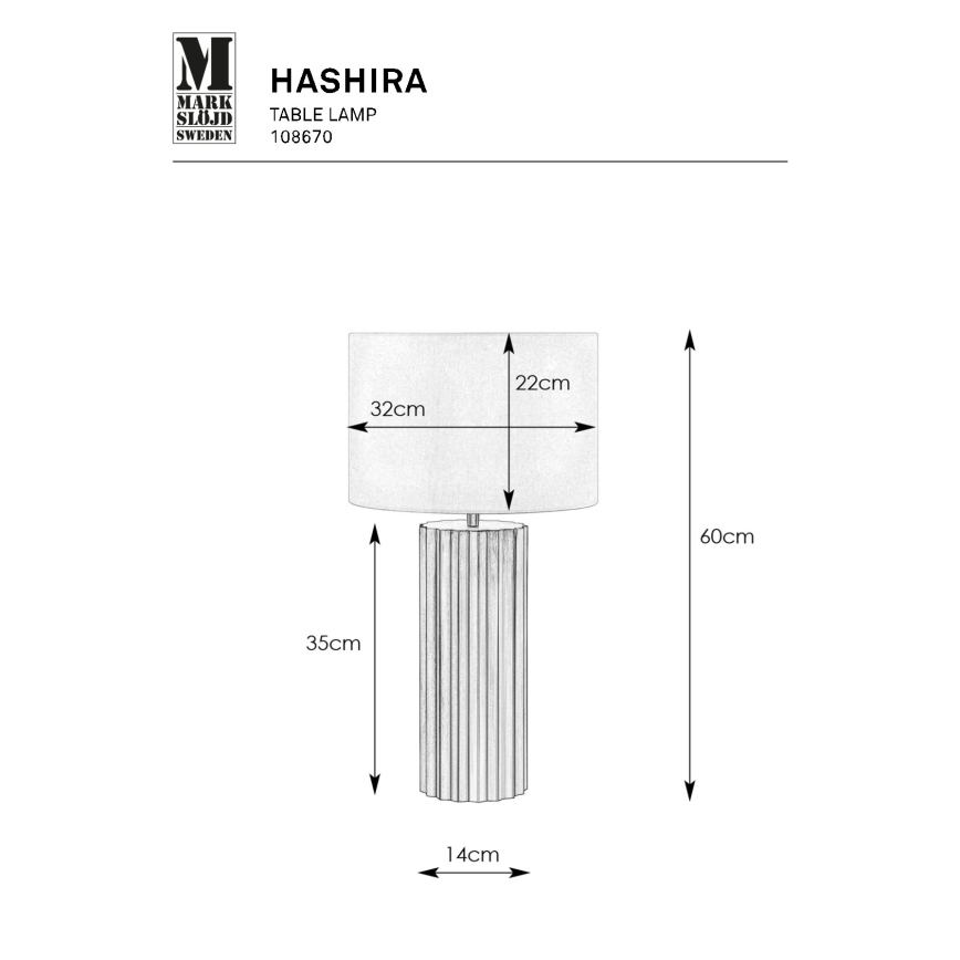 Markslöjd 108670 - Lámpara de mesa HASHIRA 1xE27/40W/230V blanco/negro