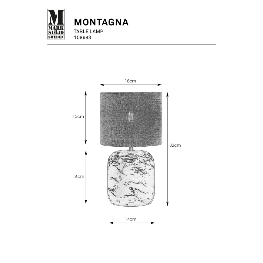 Markslöjd 108683 - Lámpara de mesa MONTAGNA 1xE14/40W/230V 32 cm beige/negro