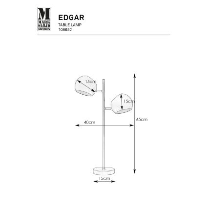 Markslöjd 108692 - Lámpara de mesa EDGAR 2xE14/40W/230V dorado