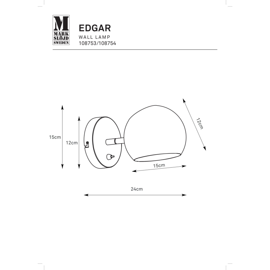 Markslöjd 108754 - Aplique EDGAR 1xE14/40W/230V dorado