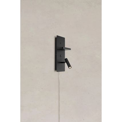 Markslöjd 109018 - Aplique LED de pared orientable con estante y puerto USB CARICA LED/4W/230V, negro