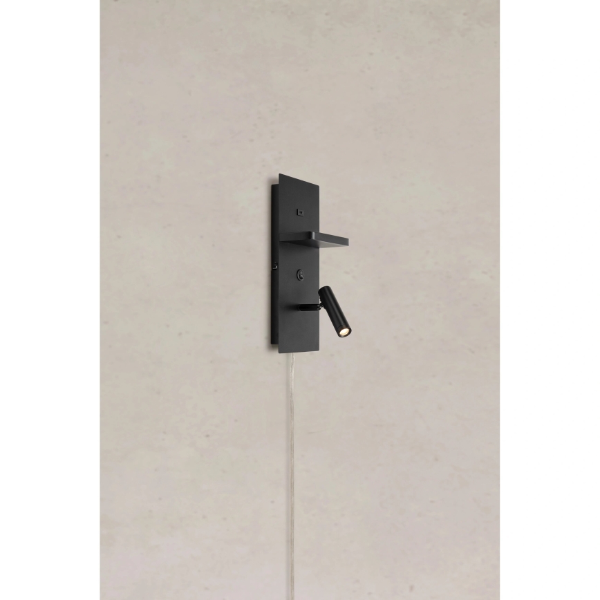 Markslöjd 109018 - Aplique LED de pared orientable con estante y puerto USB CARICA LED/4W/230V, negro