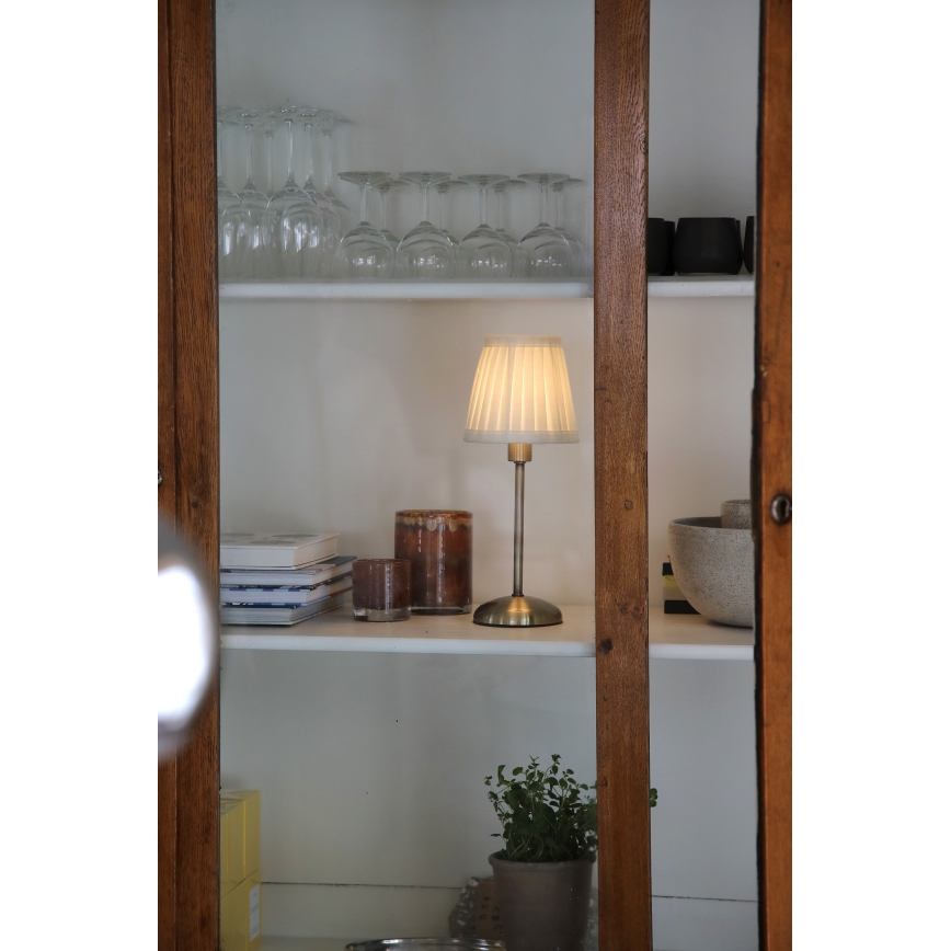 Markslöjd 109126 - Lámpara de mesa LED ANNO recargable y regulable con control táctil 1xE14/2W/2000 mAh blanco/latón