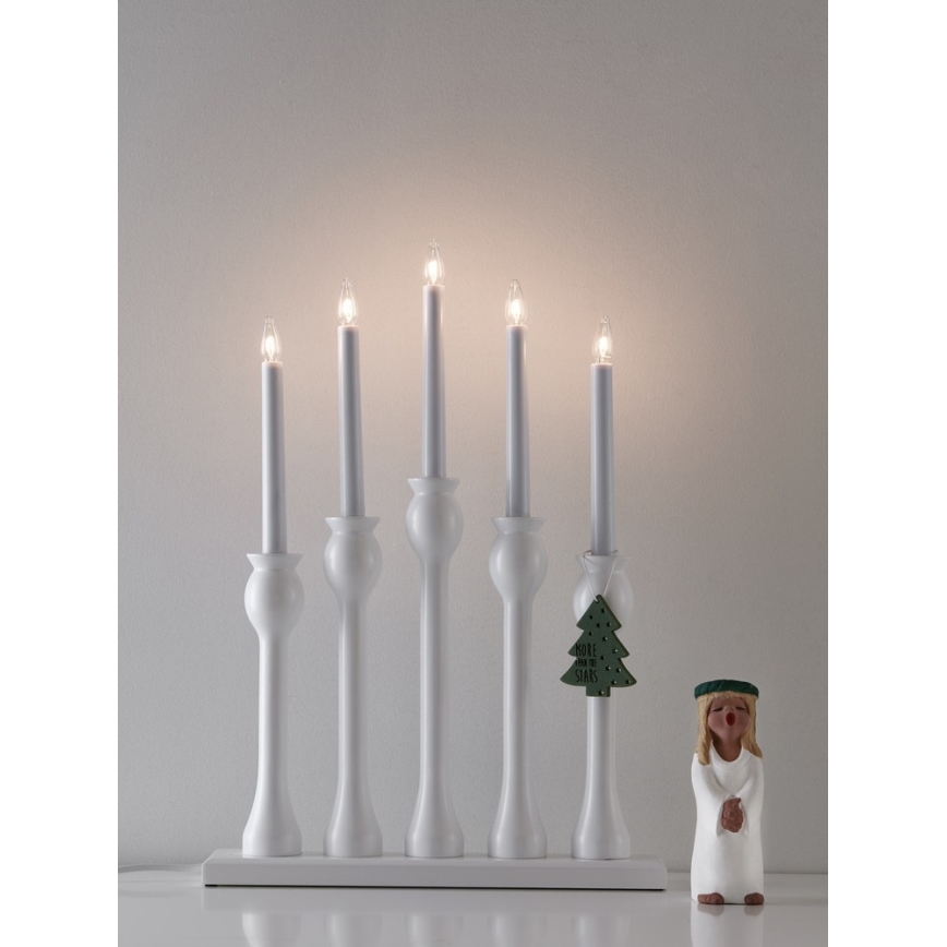 Markslöjd 703800 - Candelabro de Navidad LÖVASA 5xE10/3W/230V blanco