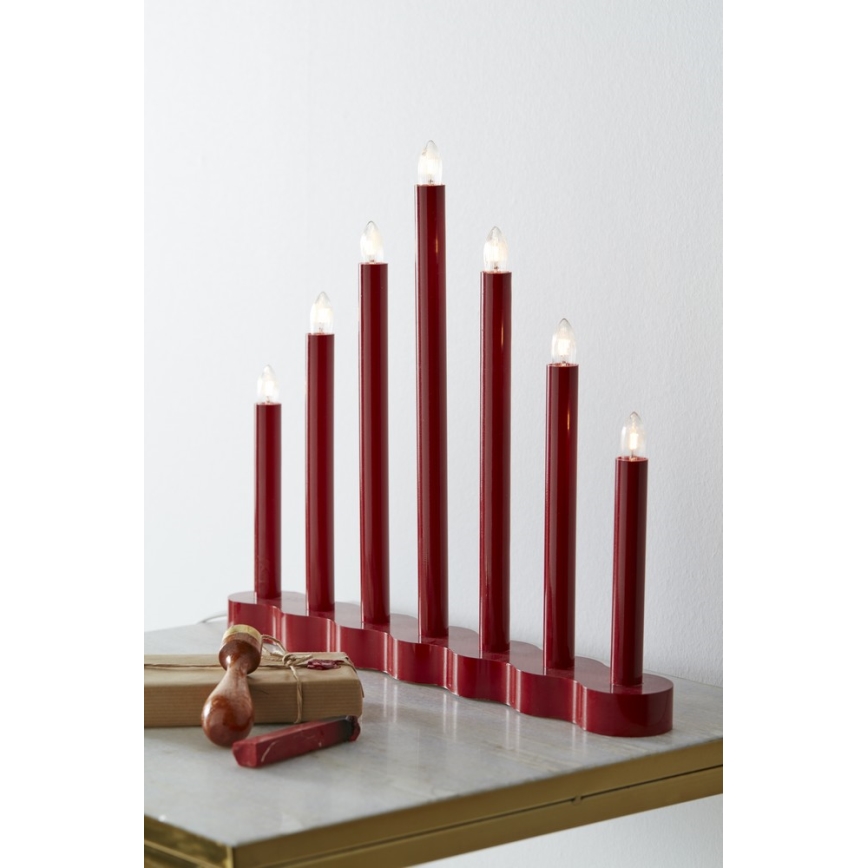 Markslöjd 704018 - Candelero navideño HOL 7xE10/0,06W/230V rojo