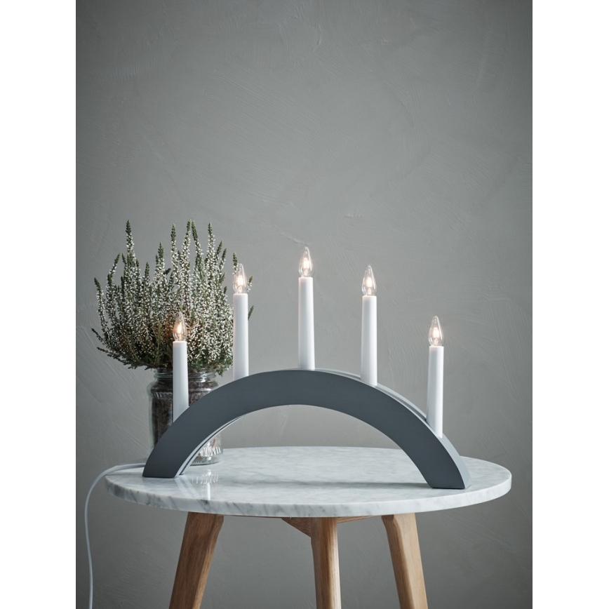 Markslöjd 704470 - Candelabro de Navidad ATLE 5xE10/3W/230V gris