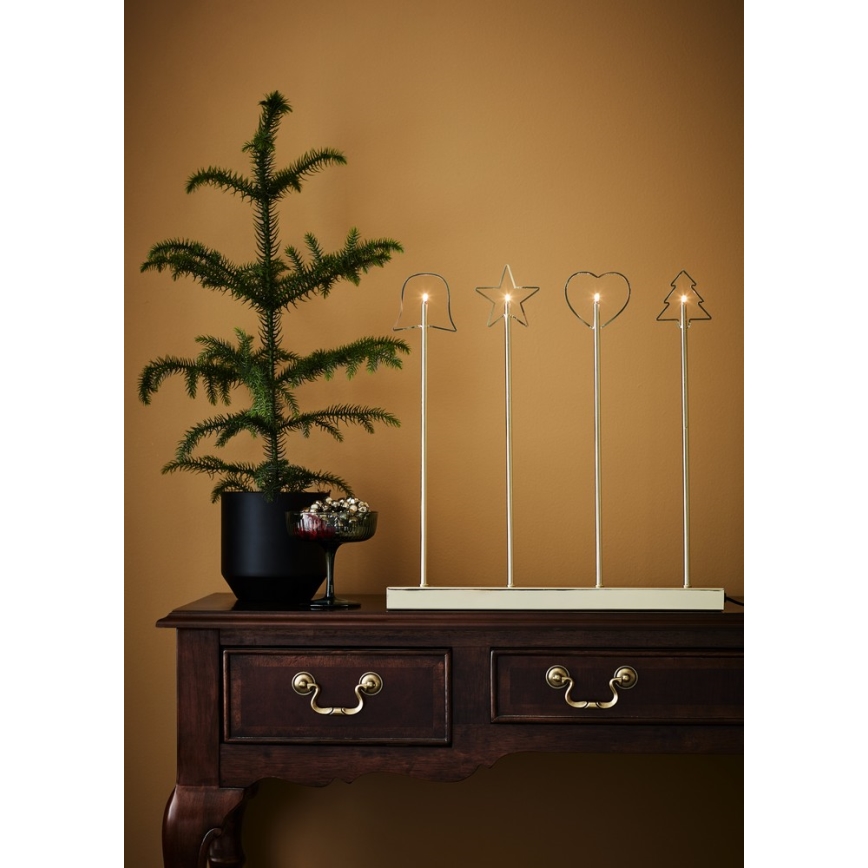 Markslöjd 705254 - Candelero navideño GINGER 4xE5/0,8W/230/12V latón