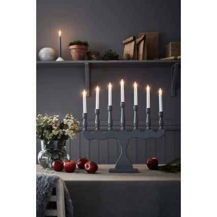 Markslöjd 705813 - Candelabro navideño SVANEHOLM 7xE10/3W/230V pino/gris
