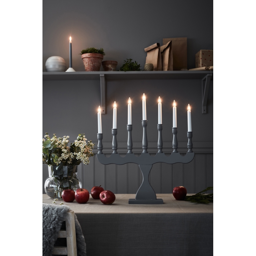Markslöjd 705813 - Candelabro navideño SVANEHOLM 7xE10/3W/230V pino/gris