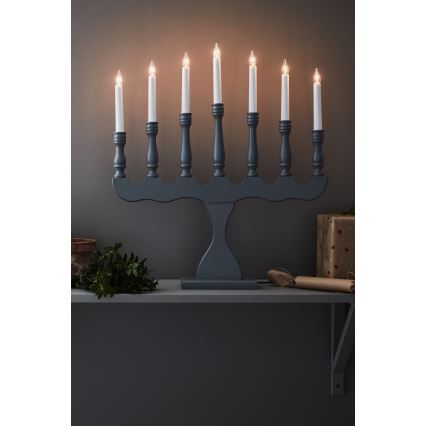 Markslöjd 705813 - Candelabro navideño SVANEHOLM 7xE10/3W/230V pino/gris