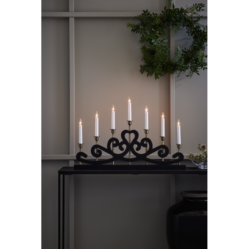 Markslöjd 705966 - Candelabro de Navidad NIGHTFALL 7xE10/3W/230V negro/latón