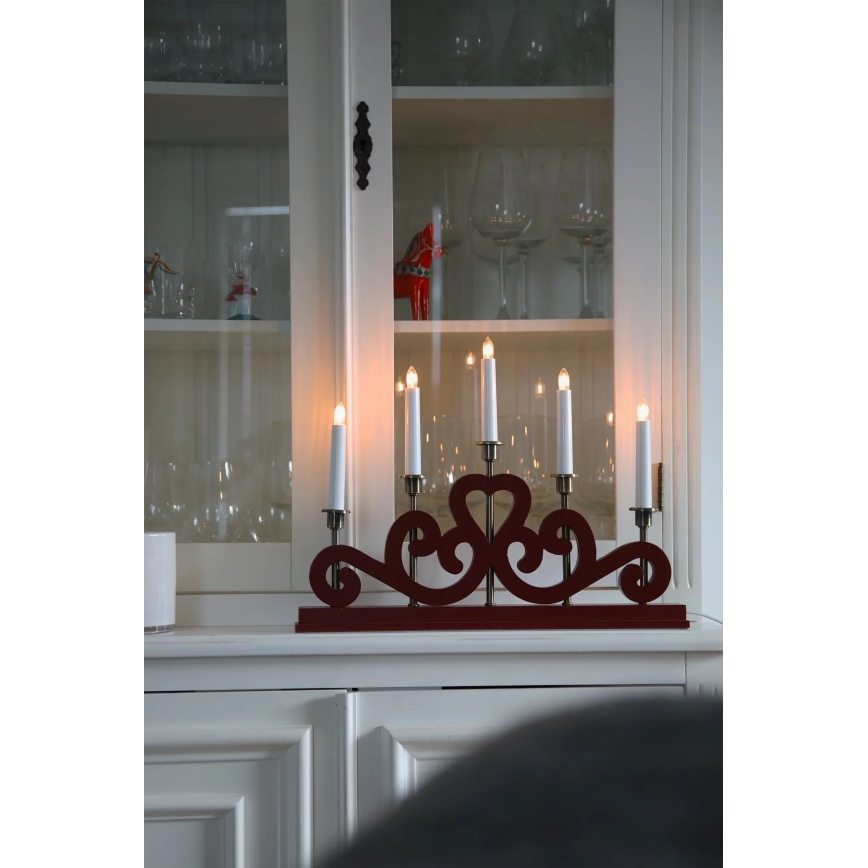 Markslöjd 706211 - Candelabro navideño ENEBY 5xE10/3W/230V rojo/latón