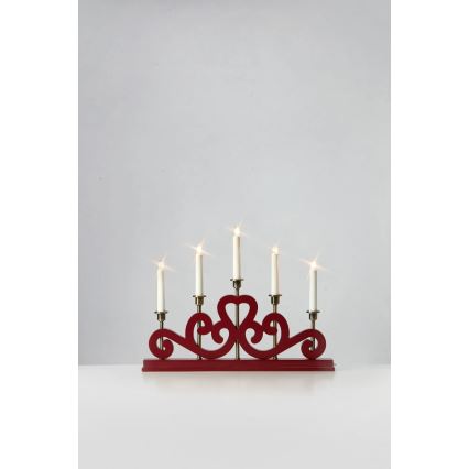 Markslöjd 706211 - Candelabro navideño ENEBY 5xE10/3W/230V rojo/latón