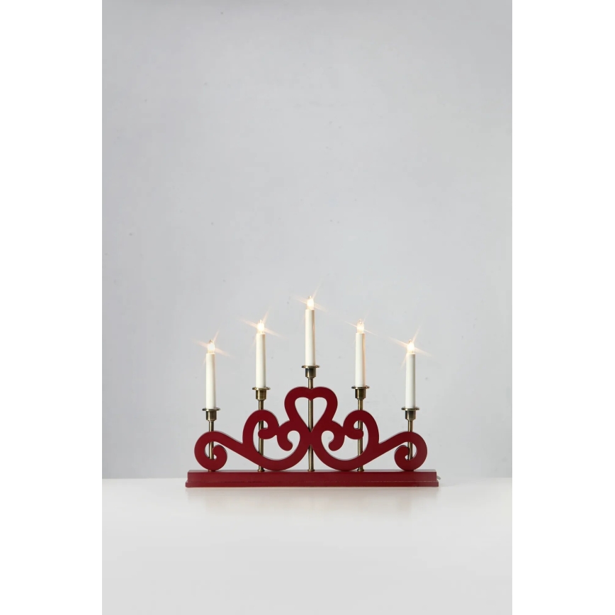Markslöjd 706211 - Candelabro navideño ENEBY 5xE10/3W/230V rojo/latón