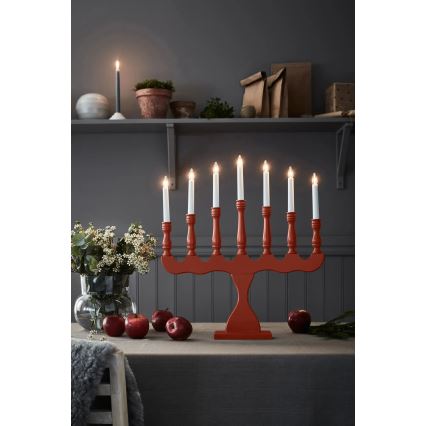 Markslöjd 8004,1 - Candelabro navideño SVANEHOLM 7xE10/3W/230V pino/rojo