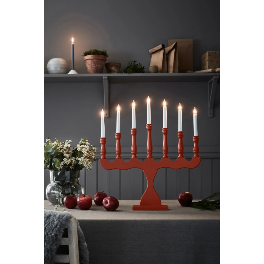 Markslöjd 8004,1 - Candelabro navideño SVANEHOLM 7xE10/3W/230V pino/rojo