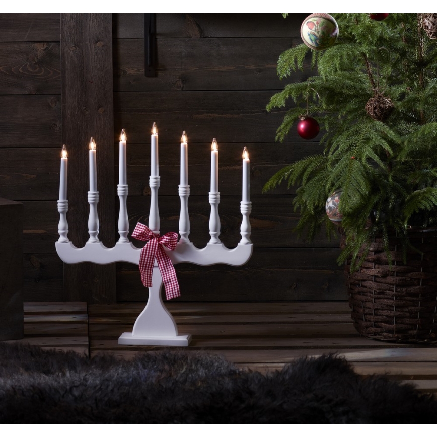 Markslöjd 8004 - Portavelas navideño SVANEHOLM 7xE10/3W/230V blanco