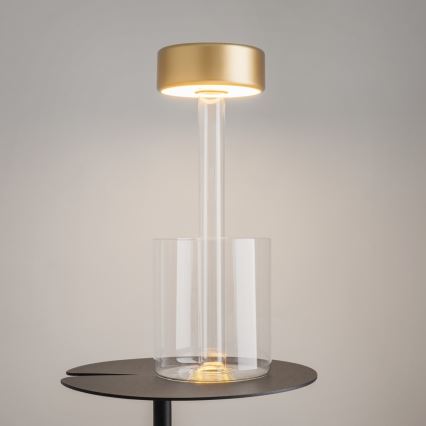Maytoni MOD229TL-L3G3K1 - Lámpara de mesa portátil recargable LED regulable LED/3W/5V 2200-4000K 2000 mAh dorado/transparente