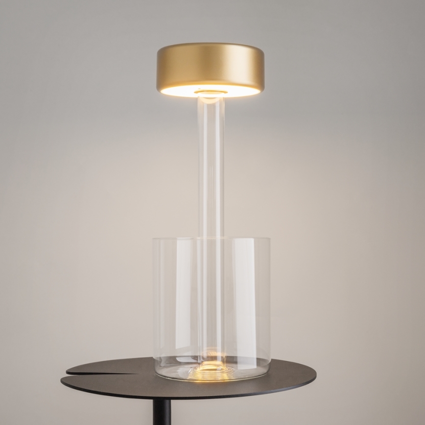 Maytoni MOD229TL-L3G3K1 - Lámpara de mesa portátil recargable LED regulable LED/3W/5V 2200-4000K 2000 mAh dorado/transparente