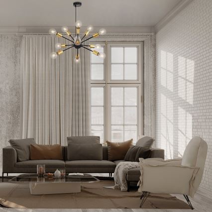 Maytoni T546PL-12B - Lámpara colgante con cable JACKSON 12xE27/7W/230V negra/dorada