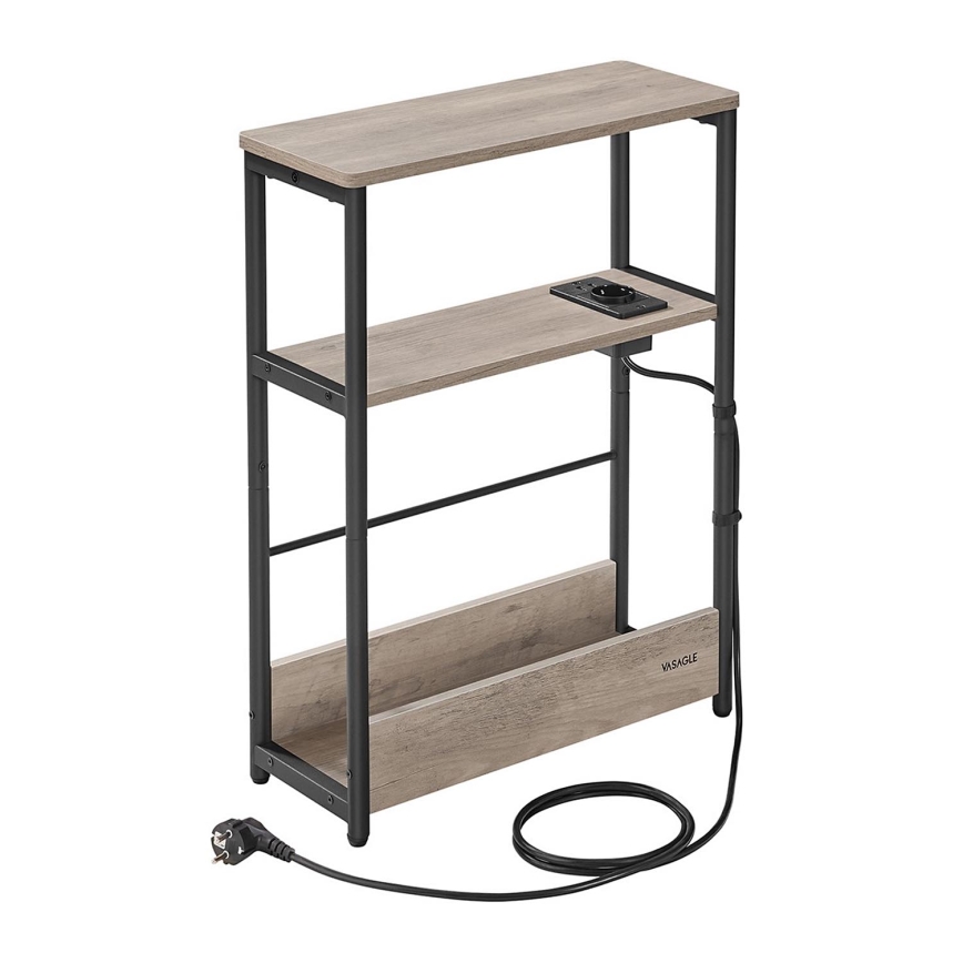 Mesa auxiliar con enchufe integrado y puertos USB ROD marrón/negro