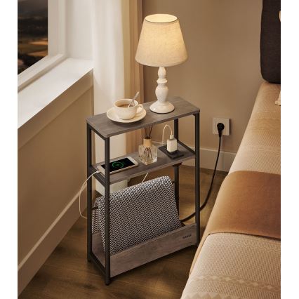 Mesa auxiliar con enchufe integrado y puertos USB ROD marrón/negro