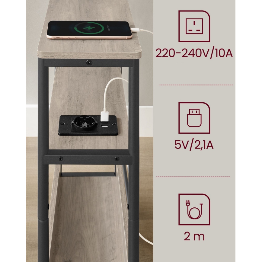 Mesa auxiliar con enchufe integrado y puertos USB ROD marrón/negro