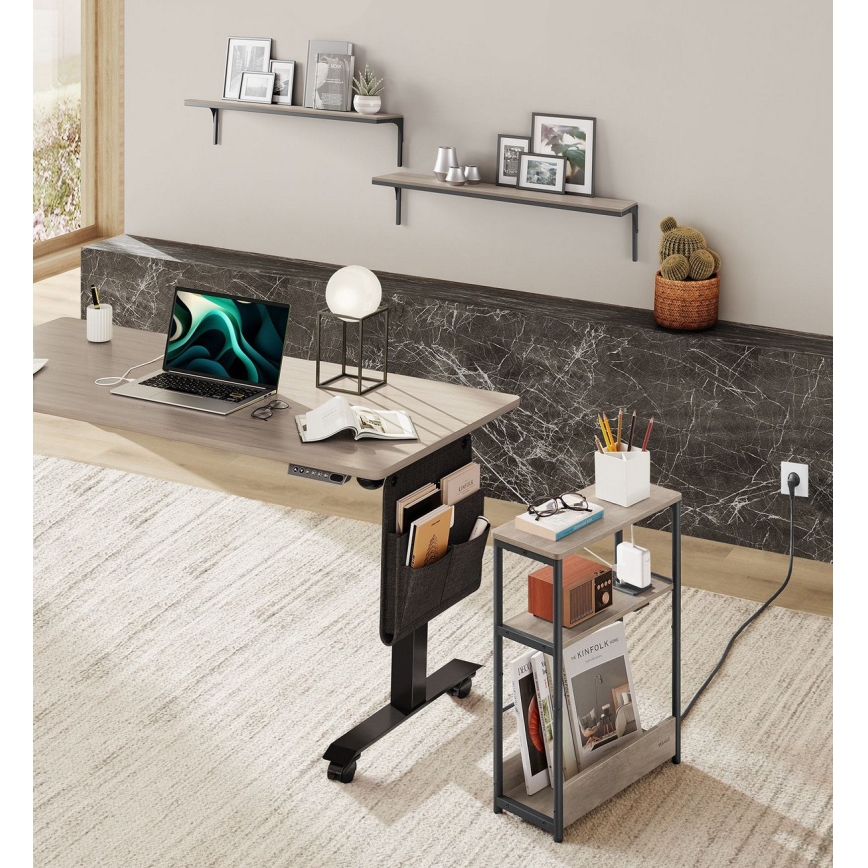 Mesa auxiliar con enchufe integrado y puertos USB ROD marrón/negro