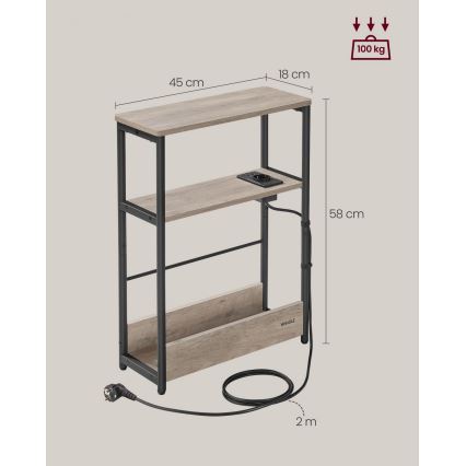 Mesa auxiliar con enchufe integrado y puertos USB ROD marrón/negro