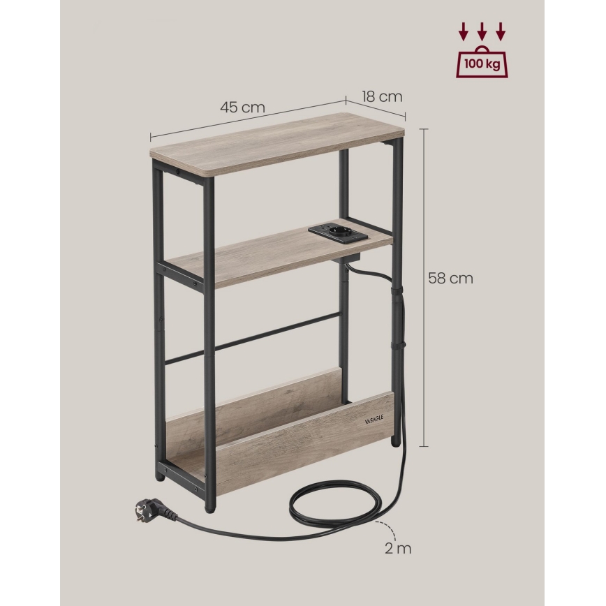 Mesa auxiliar con enchufe integrado y puertos USB ROD marrón/negro