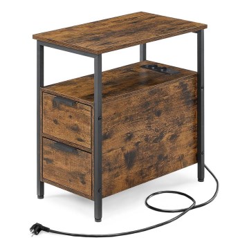 Mesa auxiliar con enchufes integrados y puertos USB ROD marrón/negro