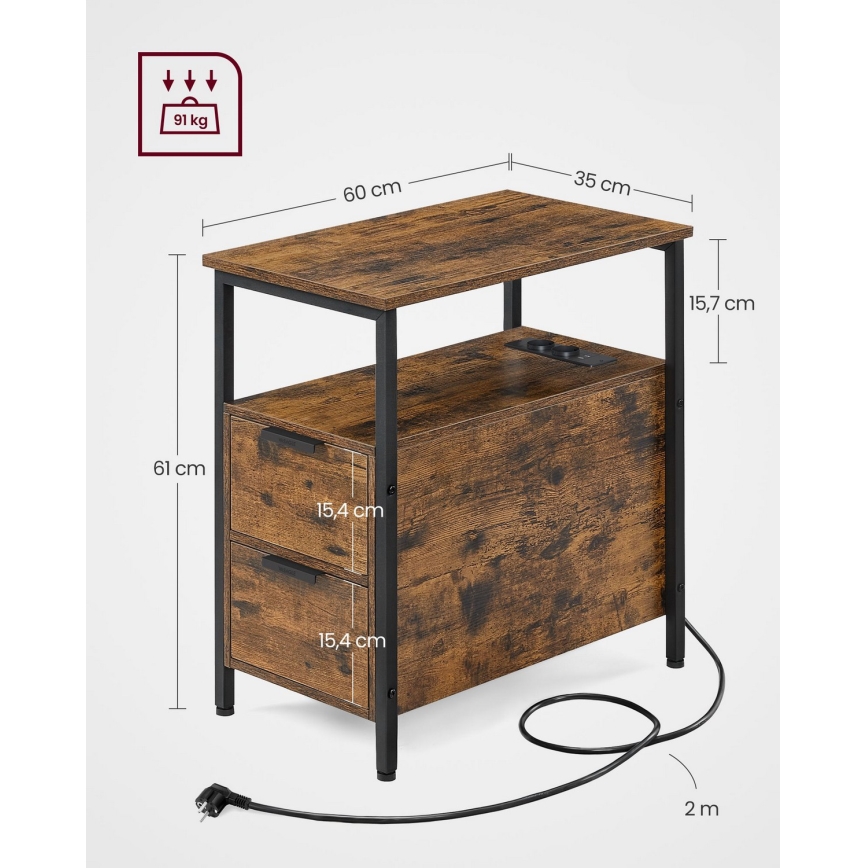 Mesa auxiliar con enchufes integrados y puertos USB ROD marrón/negro