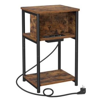 Mesa auxiliar con enchufes integrados y puertos USB ROD marrón/negro