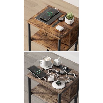 Mesa auxiliar con enchufes integrados y puertos USB ROD marrón/negro