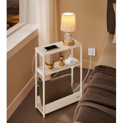 Mesa auxiliar con toma de corriente integrada y puertos USB ROD blanco/crema