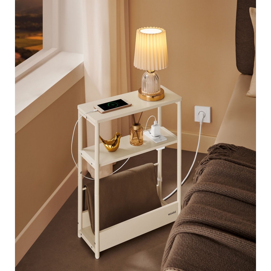 Mesa auxiliar con toma de corriente integrada y puertos USB ROD blanco/crema