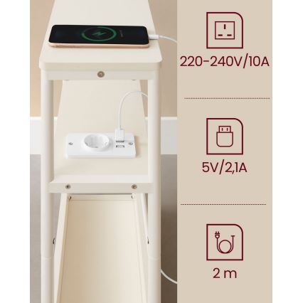 Mesa auxiliar con toma de corriente integrada y puertos USB ROD blanco/crema
