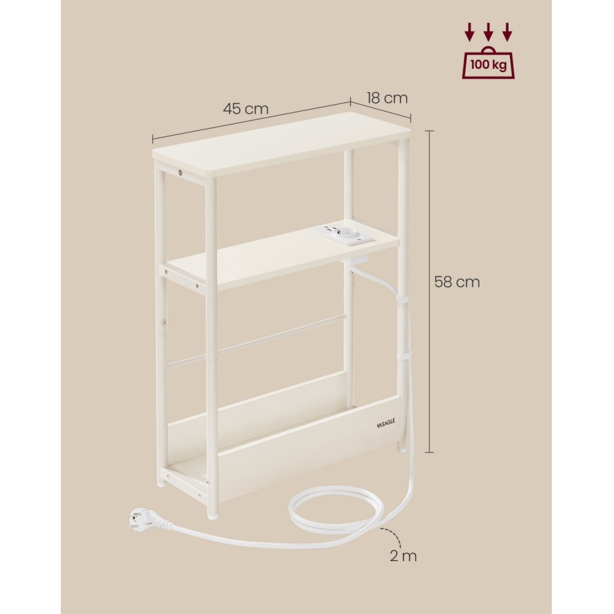 Mesa auxiliar con toma de corriente integrada y puertos USB ROD blanco/crema