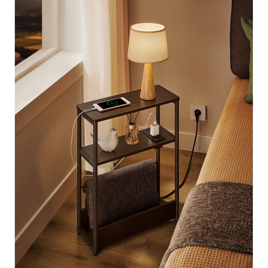Mesa auxiliar con toma de corriente integrada y puertos USB ROD negra