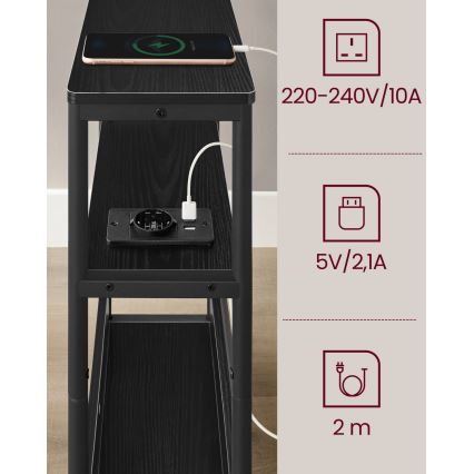 Mesa auxiliar con toma de corriente integrada y puertos USB ROD negra