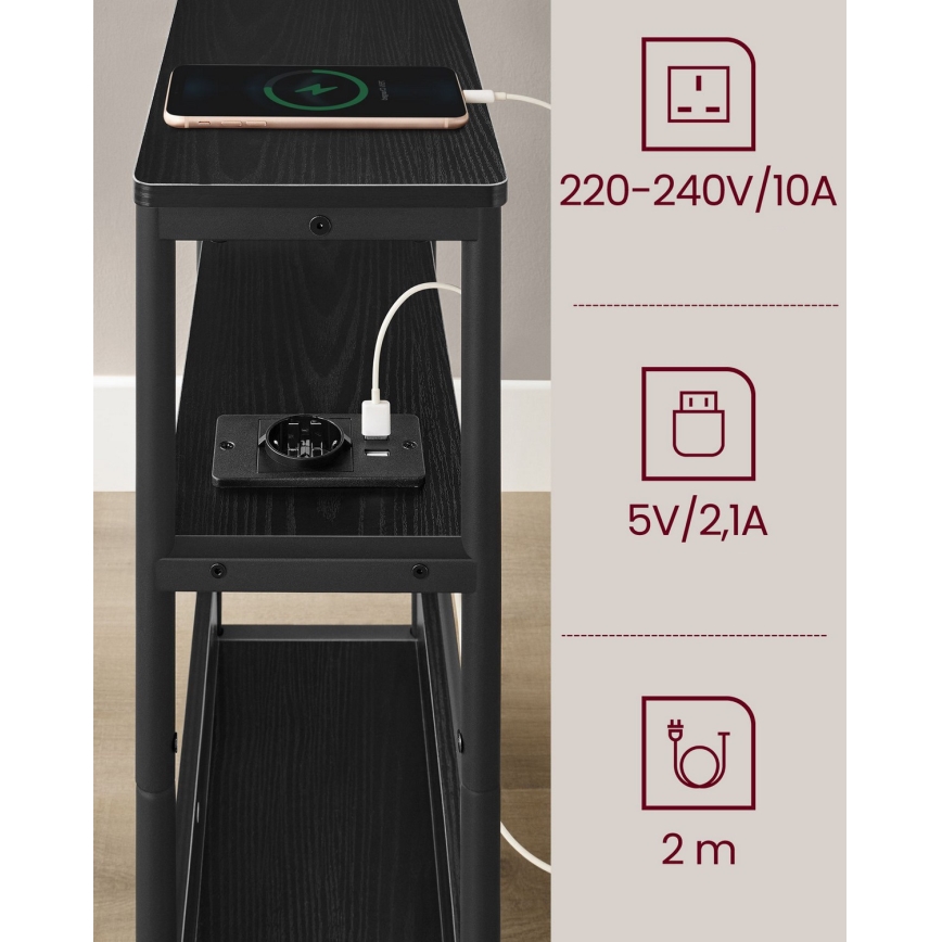 Mesa auxiliar con toma de corriente integrada y puertos USB ROD negra