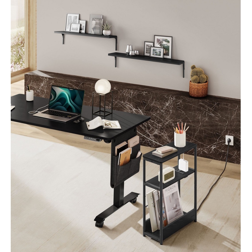 Mesa auxiliar con toma de corriente integrada y puertos USB ROD negra